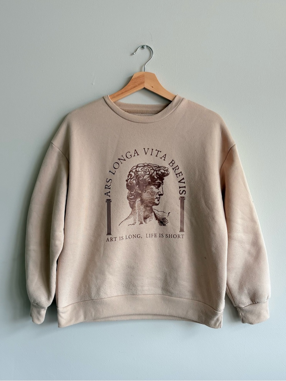 Beige Graphic Crewneck Sweatshirt